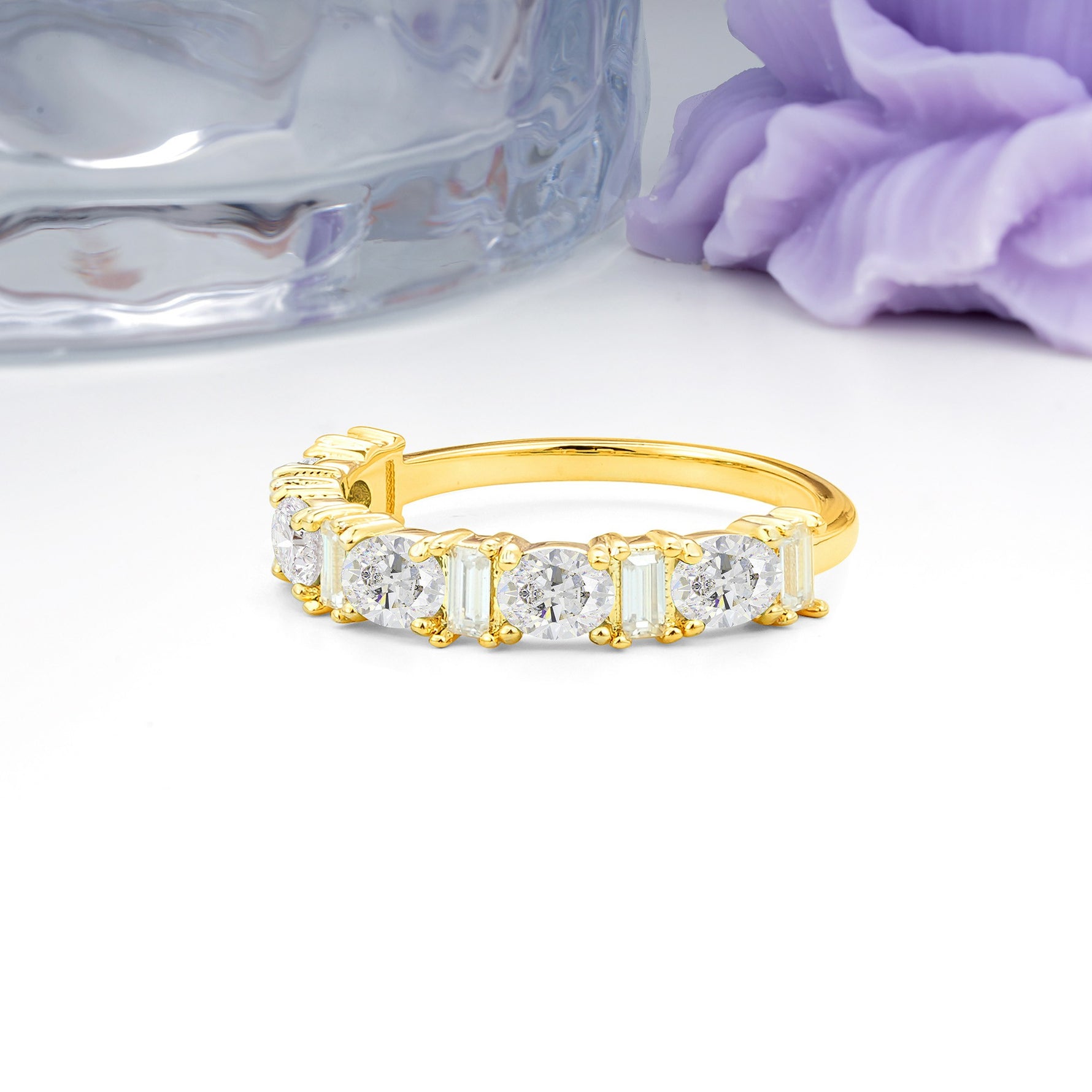 Alternating Round Cut Moissanite Half‑Eternity Stackable Wedding Ring - Additional view