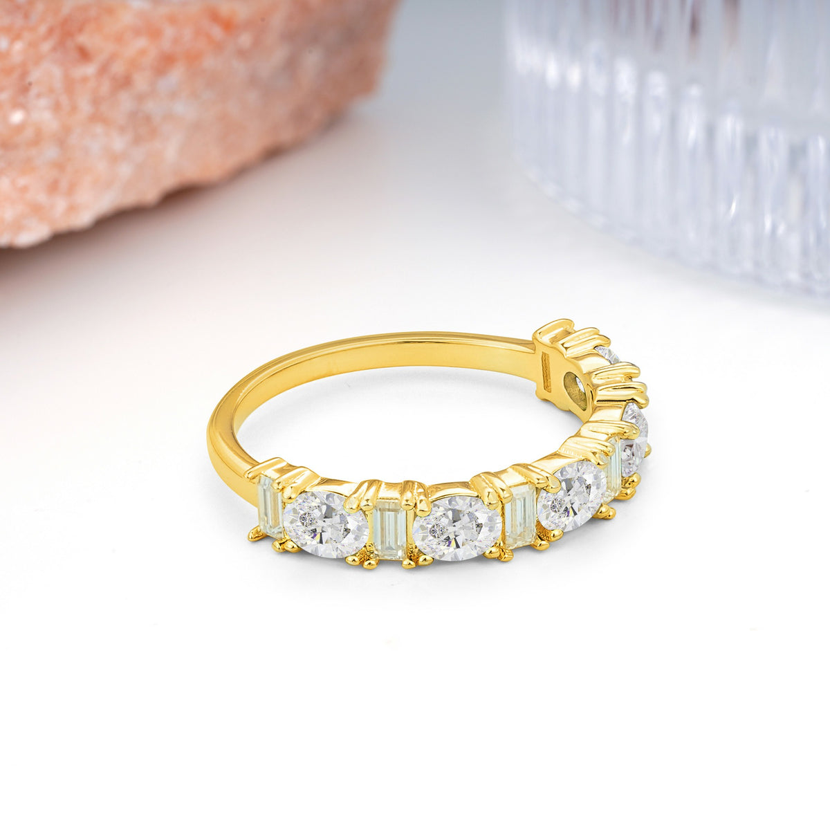 Alternating Round Cut Moissanite Half‑Eternity Stackable Wedding Ring - Additional view