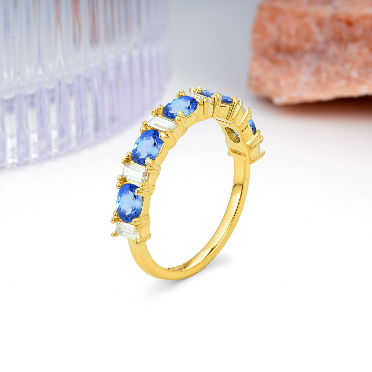 Alternating Round Cut Sapphire Half‑Eternity Stackable Wedding Ring - Additional view