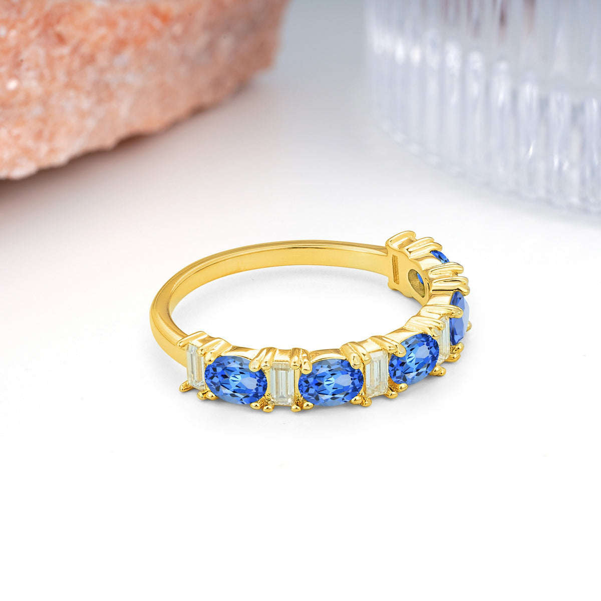 Alternating Round Cut Sapphire Half‑Eternity Stackable Wedding Ring - Additional view