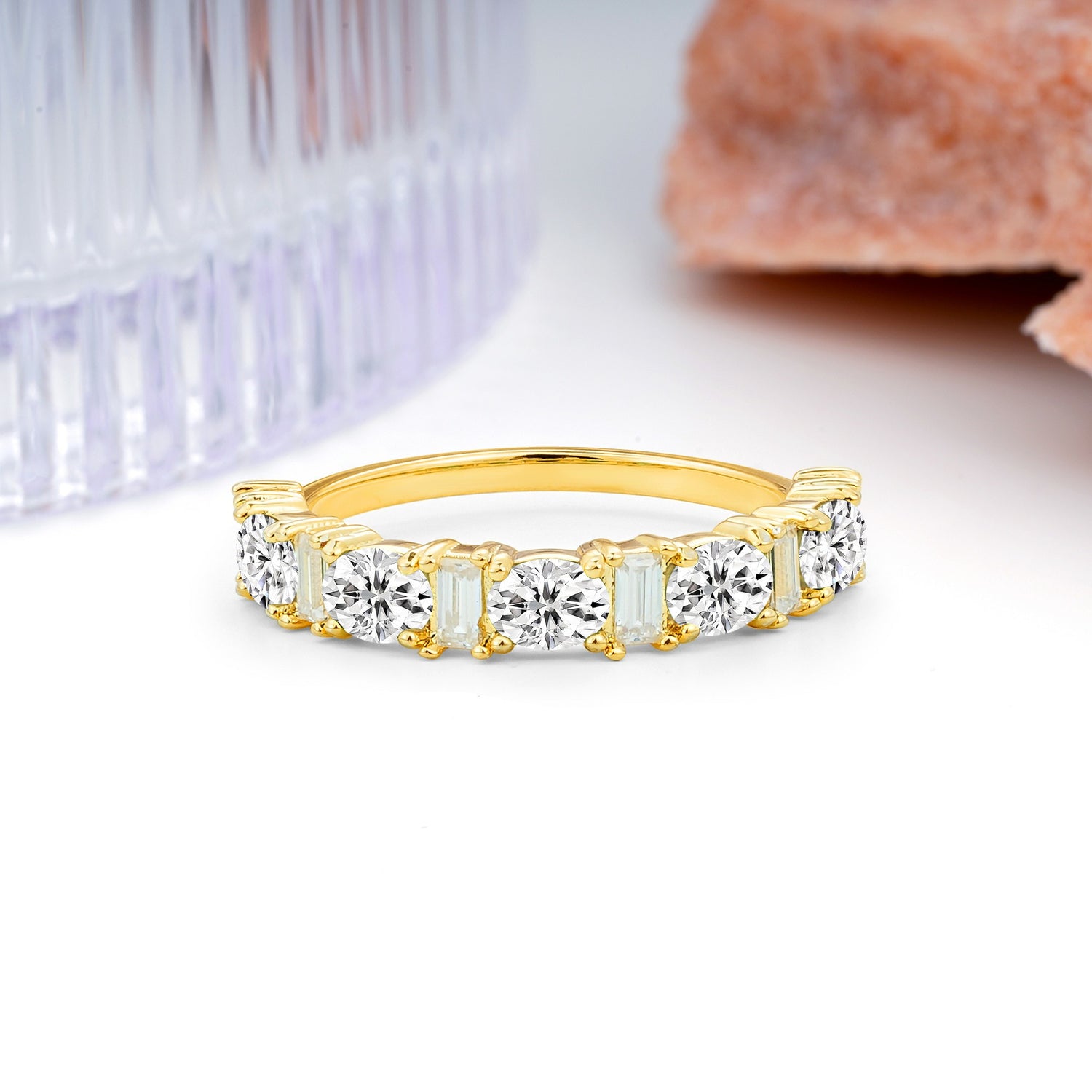 Alternating Round Cut Lab Diamond Half‑Eternity Stackable Wedding Ring - Additional view