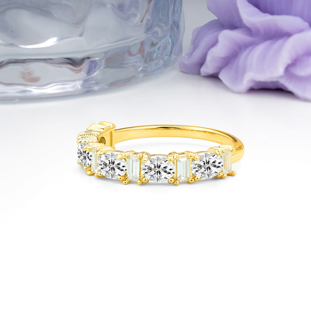 Alternating Round Cut Lab Diamond Half‑Eternity Stackable Wedding Ring - Additional view