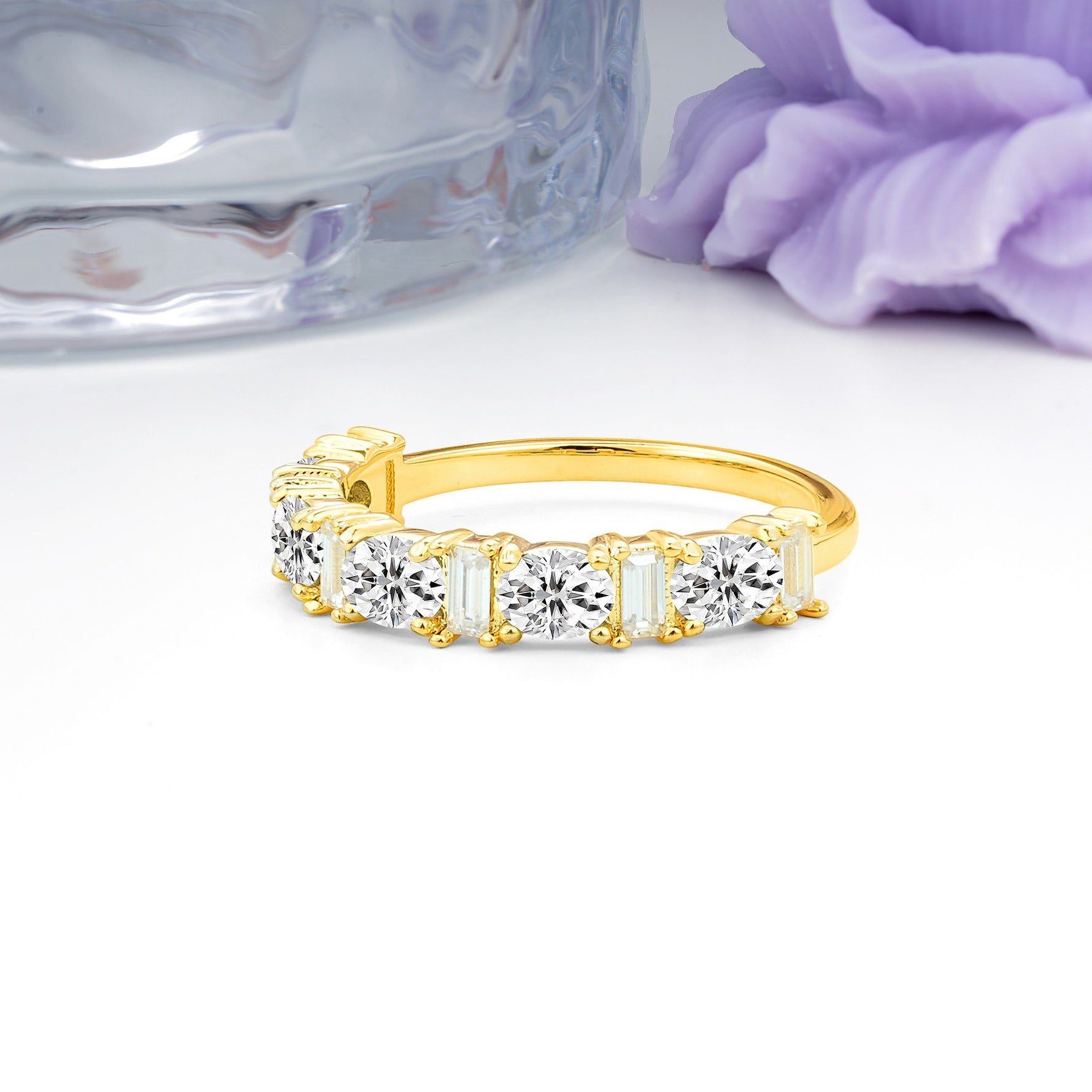 Alternating Round Cut Lab Diamond Half‑Eternity Stackable Wedding Ring - Additional view