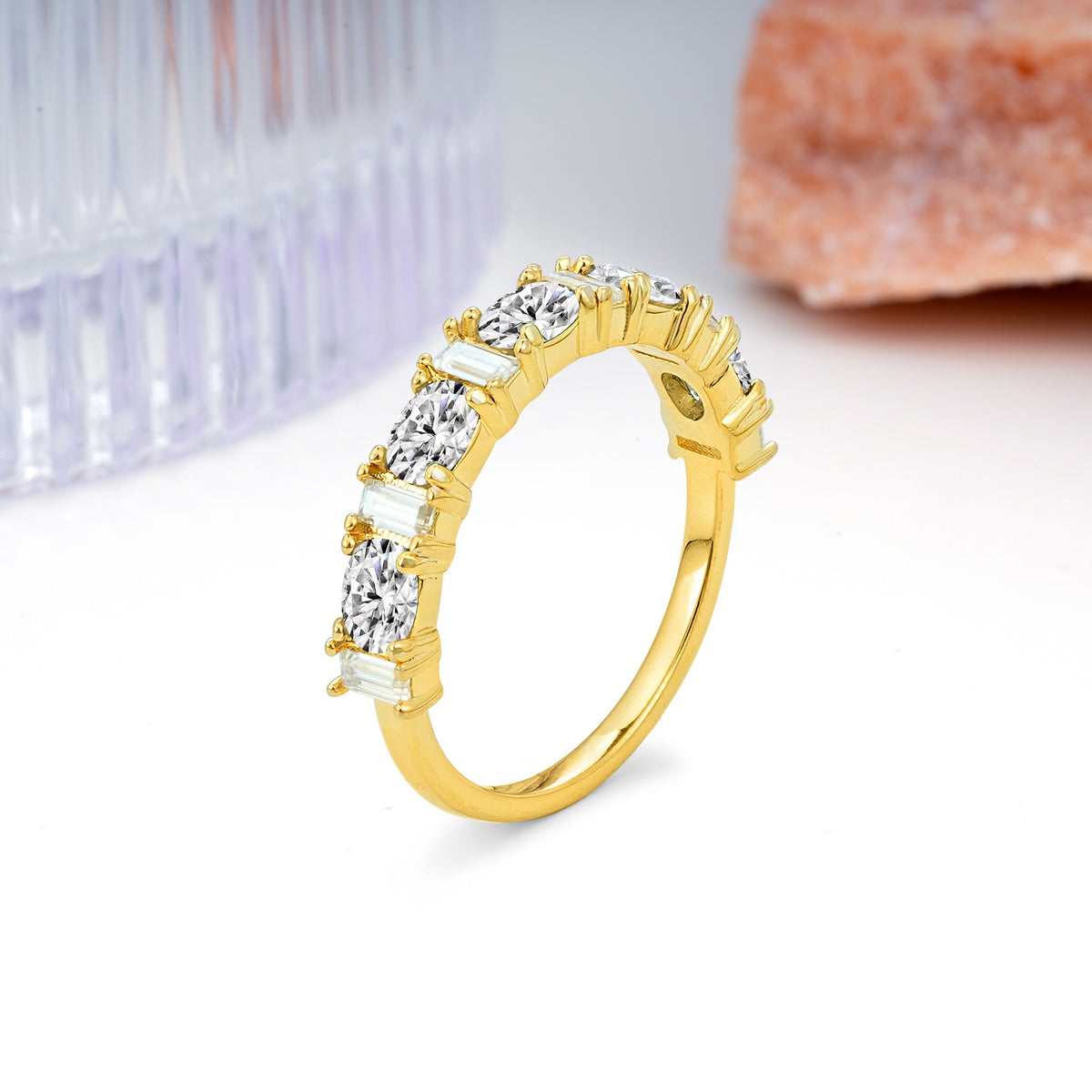 Alternating Round Cut Lab Diamond Half‑Eternity Stackable Wedding Ring - Additional view
