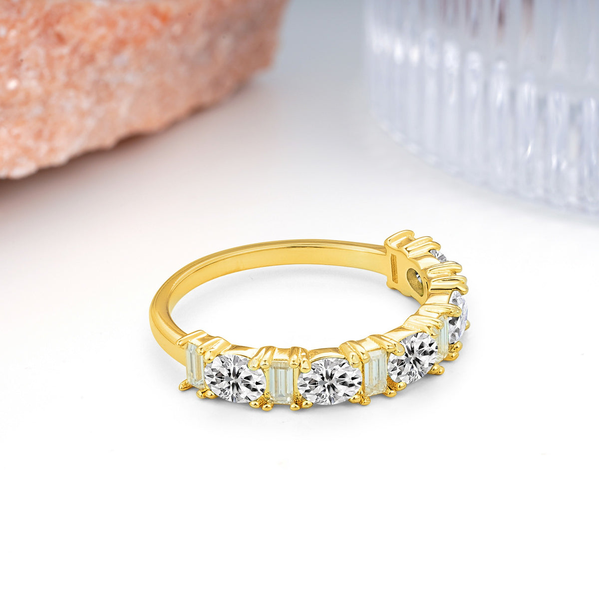 Alternating Round Cut Lab Diamond Half‑Eternity Stackable Wedding Ring - Additional view