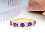 Alternating Round Cut Amethyst Half‑Eternity Stackable Wedding Ring - Additional view