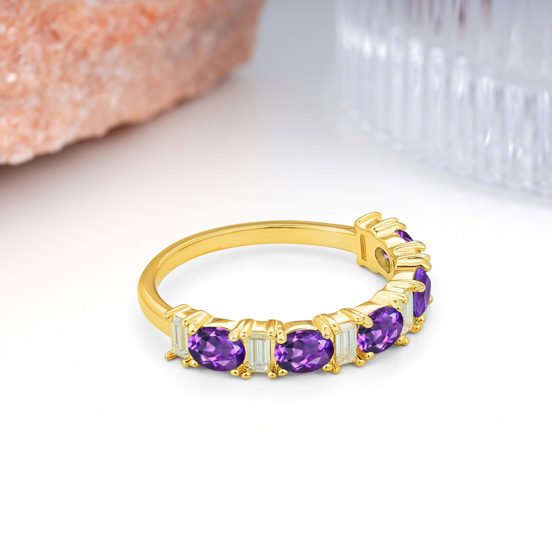 Alternating Round Cut Amethyst Half‑Eternity Stackable Wedding Ring - Additional view