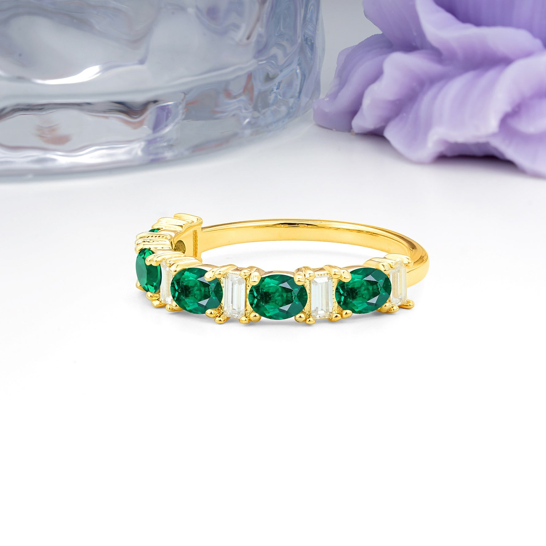 Alternating Round Cut Emerald Half‑Eternity Stackable Wedding Ring - Additional view