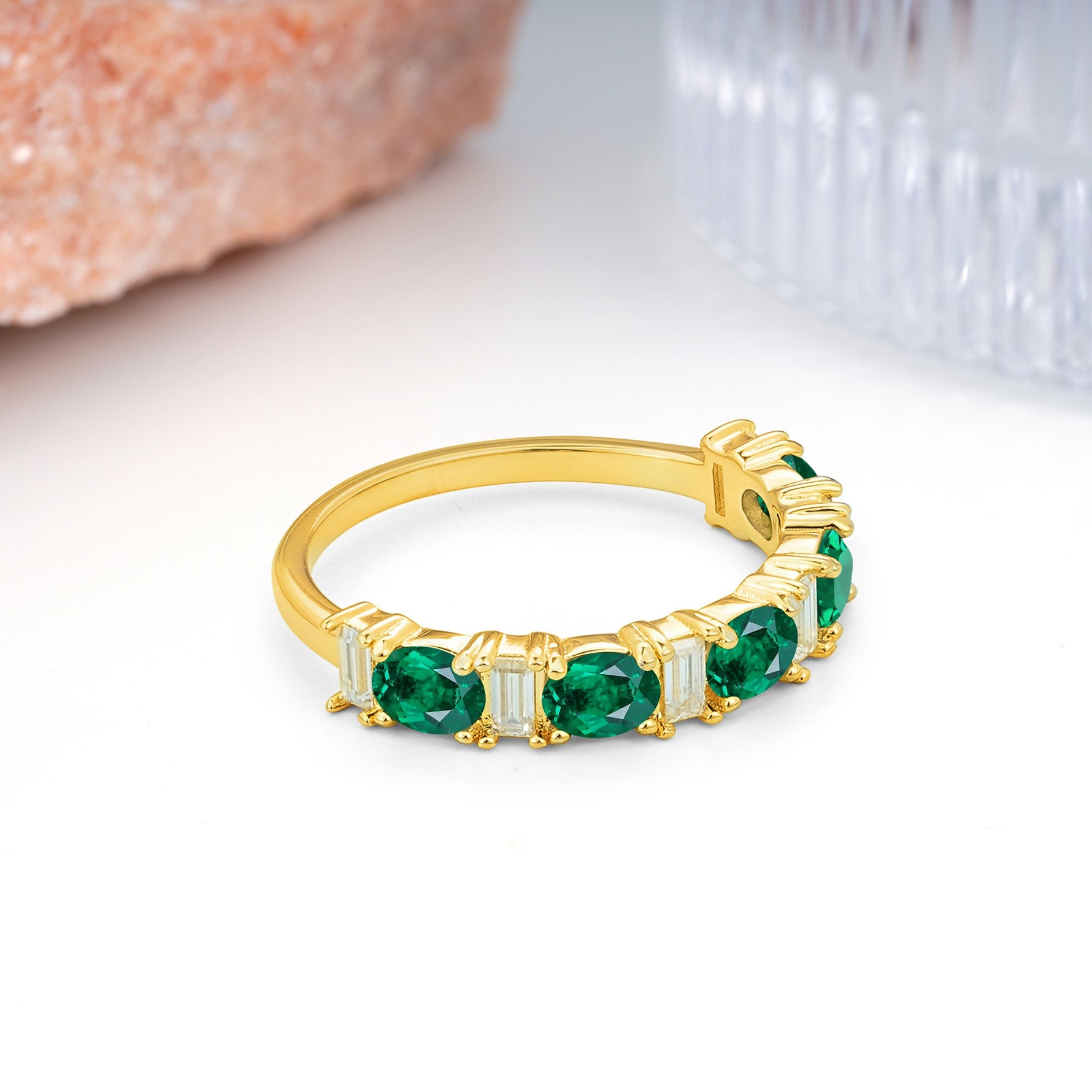 Alternating Round Cut Emerald Half‑Eternity Stackable Wedding Ring - Additional view