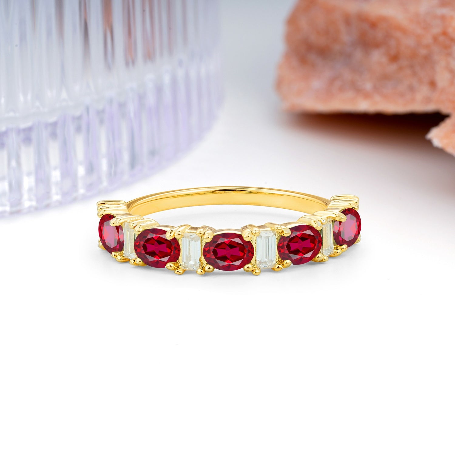 Alternating Round Cut Ruby Half‑Eternity Stackable Wedding Ring - Additional view