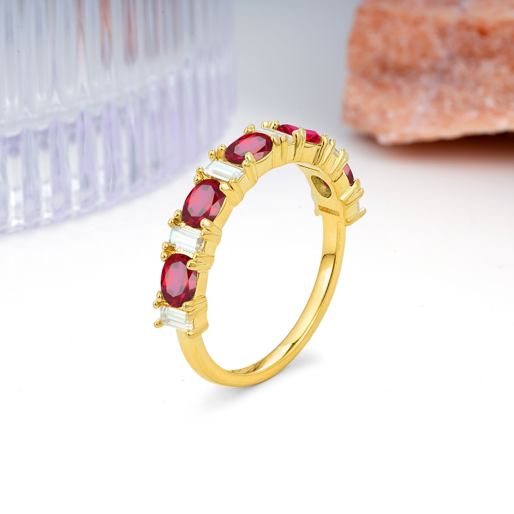 Alternating Round Cut Ruby Half‑Eternity Stackable Wedding Ring - Additional view