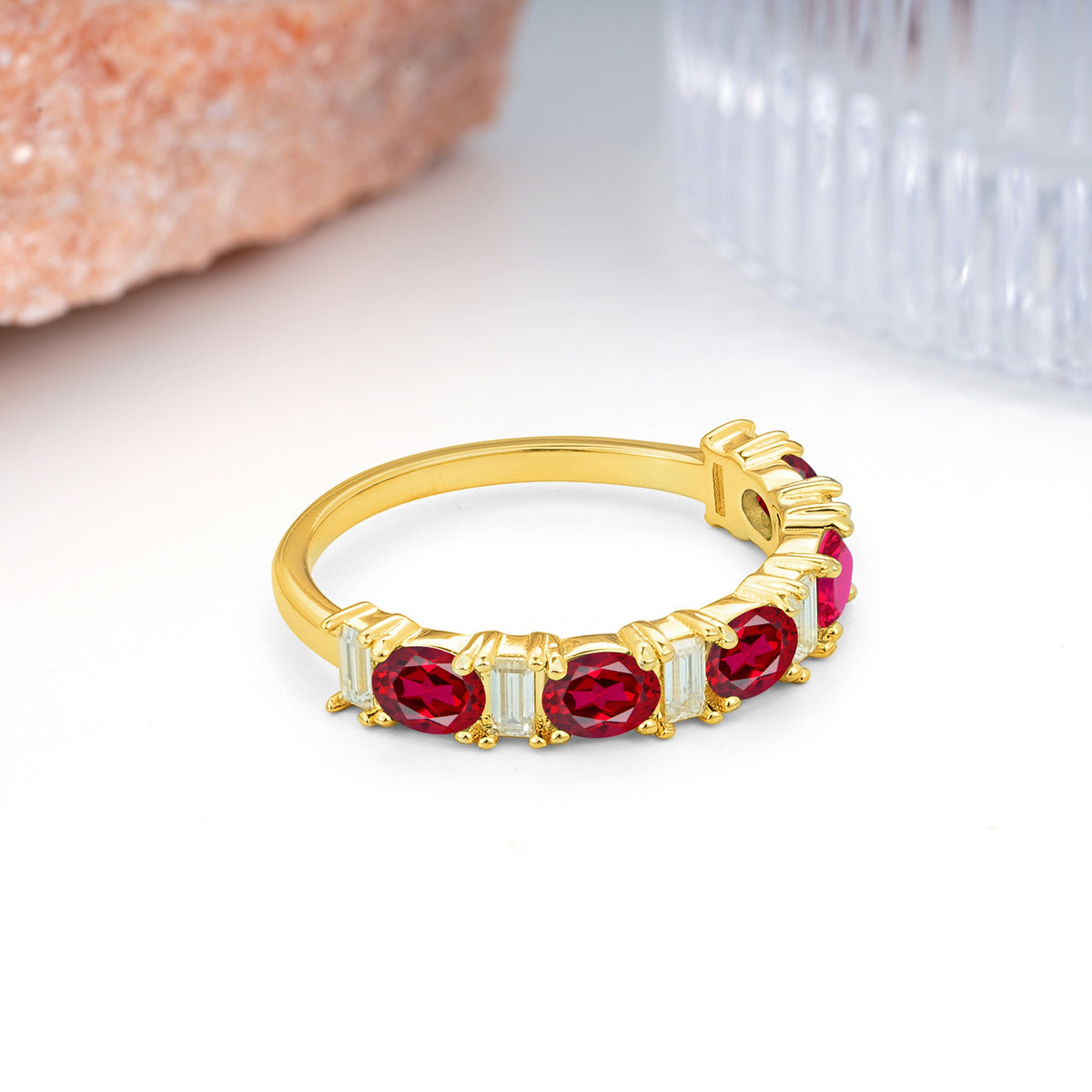 Alternating Round Cut Ruby Half‑Eternity Stackable Wedding Ring - Additional view