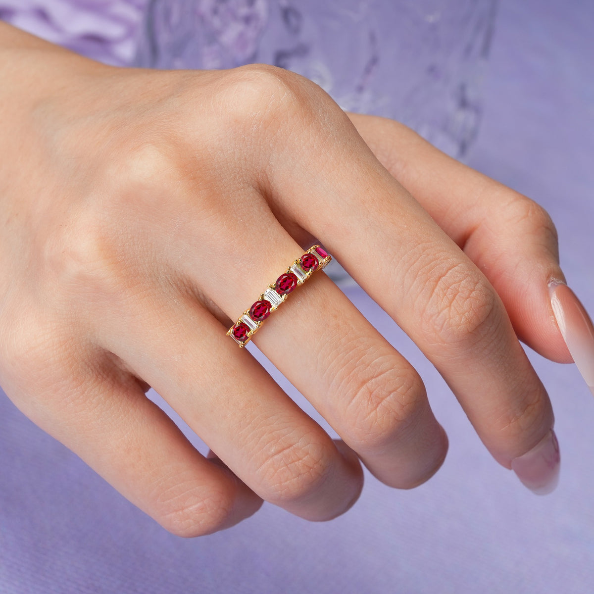 Alternating Round Cut Ruby Half‑Eternity Stackable Wedding Ring - Additional view