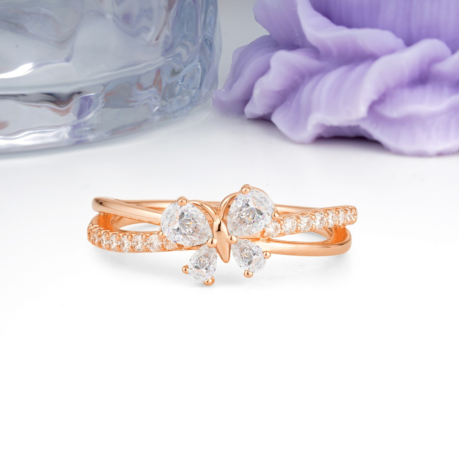 Luminescent Butterfly‑Wing Pear Cut Open‑Shank Moissanite Wedding Ring - Additional view