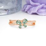 Luminescent Butterfly‑Wing Pear Cut Open‑Shank Moss Agate Wedding Ring - Additional view