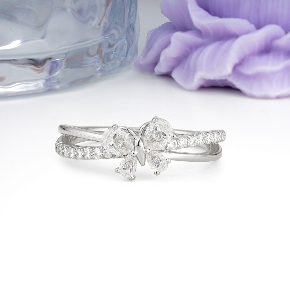 Luminescent Butterfly‑Wing Pear Cut Open‑Shank Moissanite Wedding Ring - Additional view