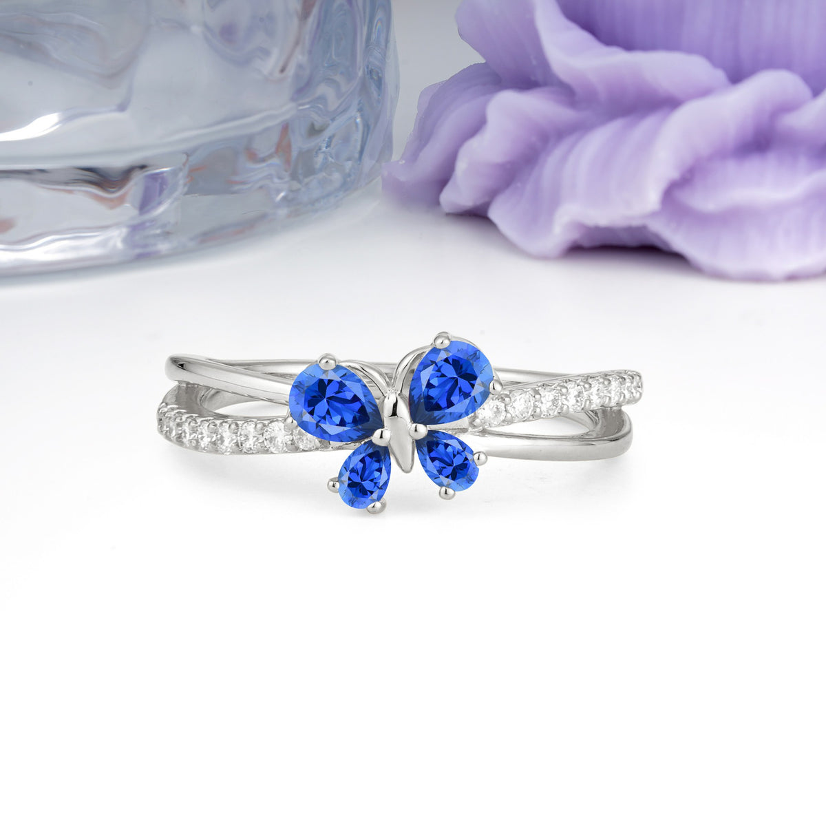 Luminescent Butterfly‑Wing Pear Cut Open‑Shank Sapphire Wedding Ring - Additional view