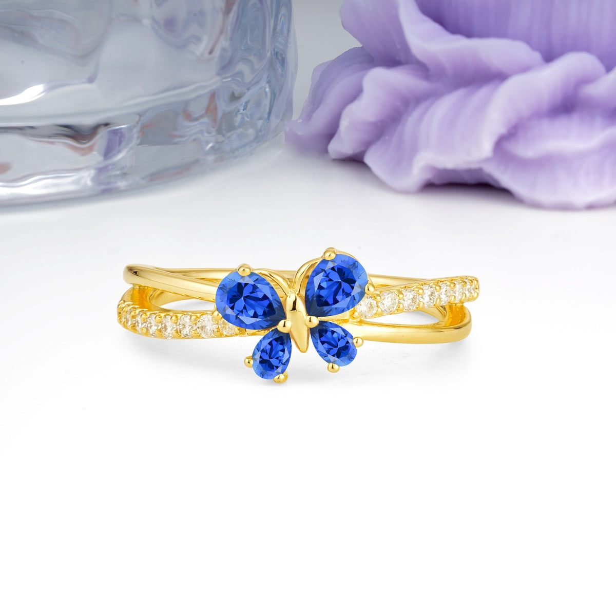 Luminescent Butterfly‑Wing Pear Cut Open‑Shank Sapphire Wedding Ring - Additional view