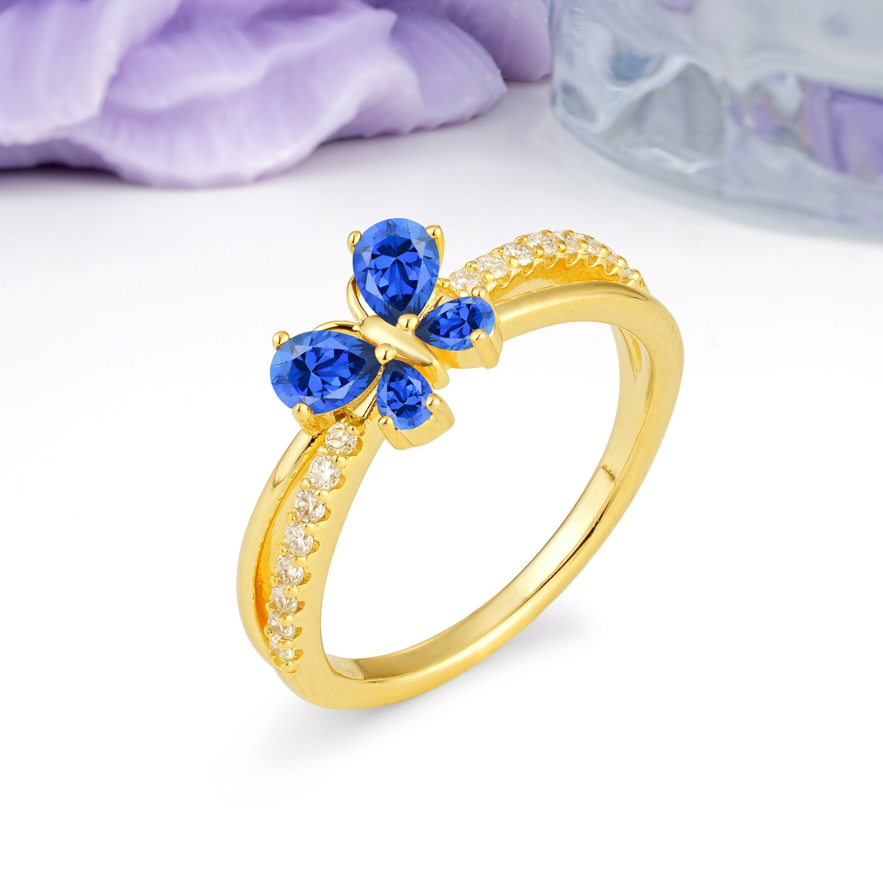 Luminescent Butterfly‑Wing Pear Cut Open‑Shank Sapphire Wedding Ring - Additional view