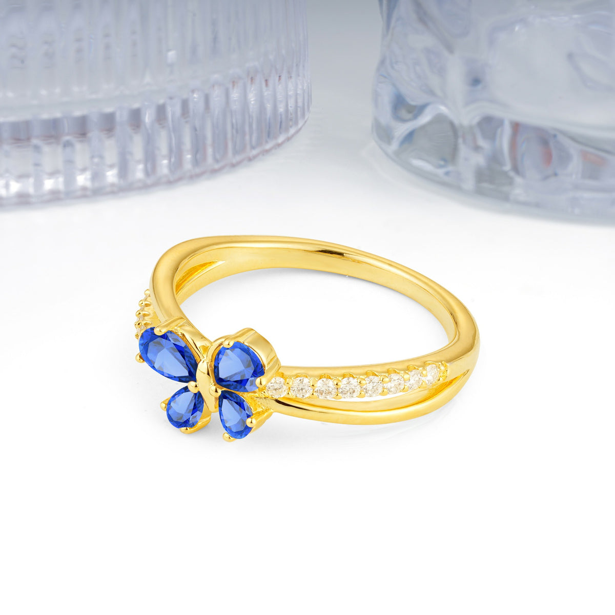Luminescent Butterfly‑Wing Pear Cut Open‑Shank Sapphire Wedding Ring - Additional view