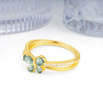 Luminescent Butterfly‑Wing Pear Cut Open‑Shank Moss Agate Wedding Ring - Additional view