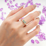 Luminescent Butterfly‑Wing Pear Cut Open‑Shank Moss Agate Wedding Ring - Additional view
