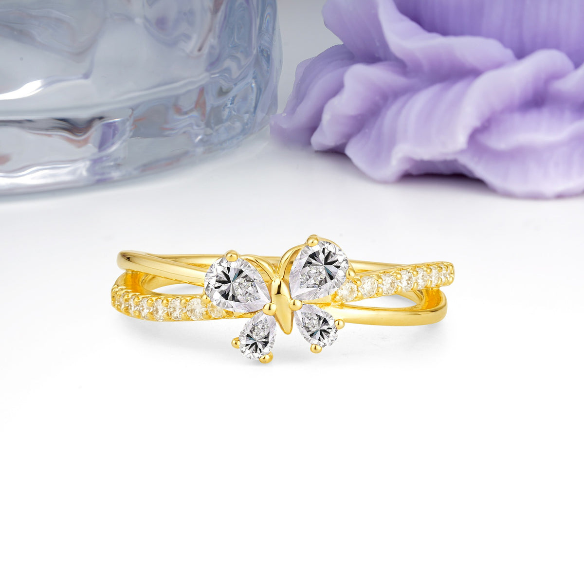 Luminescent Butterfly‑Wing Pear Cut Open‑Shank Lab Diamond Wedding Ring - Additional view