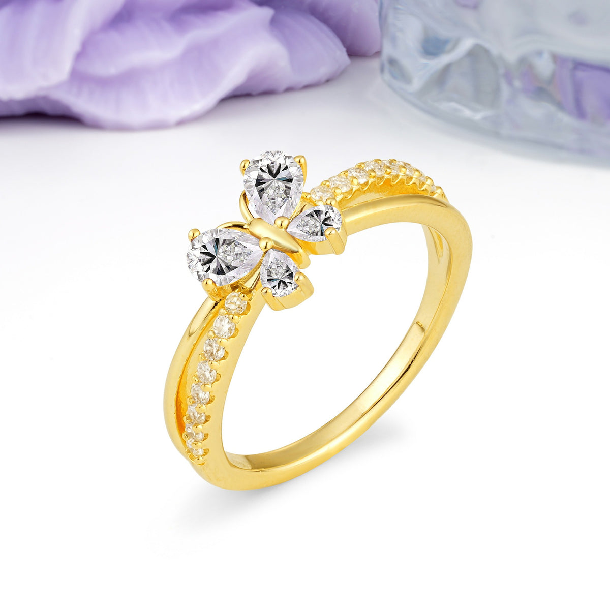 Luminescent Butterfly‑Wing Pear Cut Open‑Shank Lab Diamond Wedding Ring - Additional view
