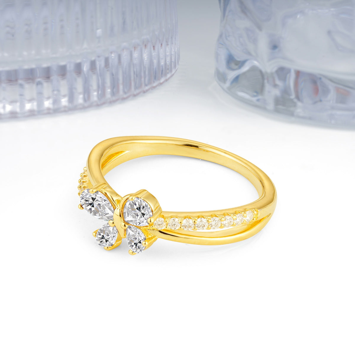 Luminescent Butterfly‑Wing Pear Cut Open‑Shank Lab Diamond Wedding Ring - Additional view