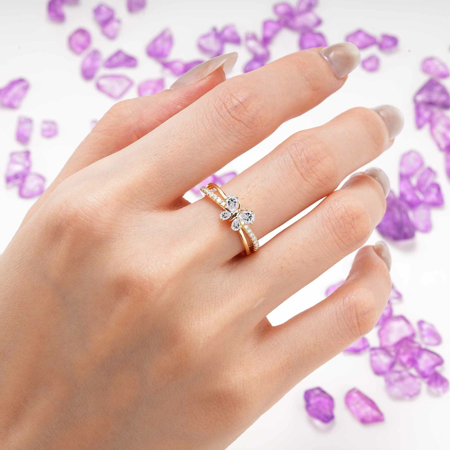 Luminescent Butterfly‑Wing Pear Cut Open‑Shank Lab Diamond Wedding Ring - Additional view