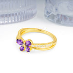 Luminescent Butterfly‑Wing Pear Cut Open‑Shank Amethyst Wedding Ring - Additional view
