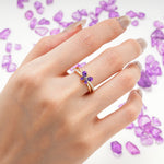 Luminescent Butterfly‑Wing Pear Cut Open‑Shank Amethyst Wedding Ring - Additional view
