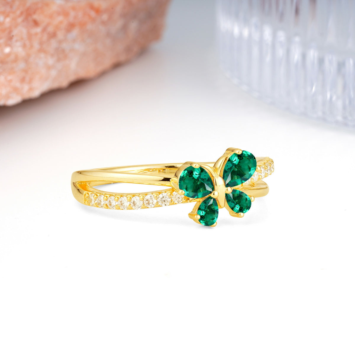 Luminescent Butterfly‑Wing Pear Cut Open‑Shank Emerald Wedding Ring - Additional view