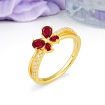 Luminescent Butterfly‑Wing Pear Cut Open‑Shank Ruby Wedding Ring - Additional view