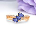 Luxurious Intertwined 4-Prong Oval Cut Tanzanite Three-Stone Wedding Ring - Additional view