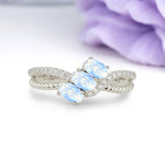 Luxurious Intertwined 4-Prong Oval Cut Moonstone Three-Stone Wedding Ring - Additional view
