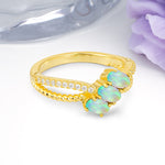 Luxurious Intertwined 4-Prong Oval Cut Fire Opal Three-Stone Wedding Ring - Additional view