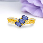 Luxurious Intertwined 4-Prong Oval Cut Tanzanite Three-Stone Wedding Ring - Additional view