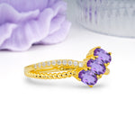 Luxurious Intertwined 4-Prong Oval Cut Amethyst Three-Stone Wedding Ring - Additional view