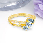 Luxurious Intertwined 4-Prong Oval Cut Aquamarine Three-Stone Wedding Ring - Additional view