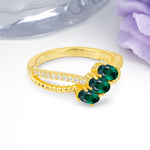 Luxurious Intertwined 4-Prong Oval Cut Emerald Three-Stone Wedding Ring - Additional view
