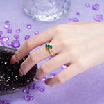 Luxurious And Unique 4 Prong Oval Cut Emerald Three Stone Wedding Ring - Additional view
