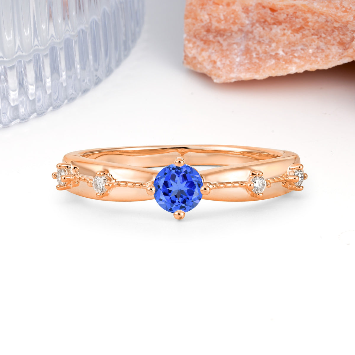 Simply Luxurious 4-Prong Round Cut Sapphire Wedding Ring - Additional view
