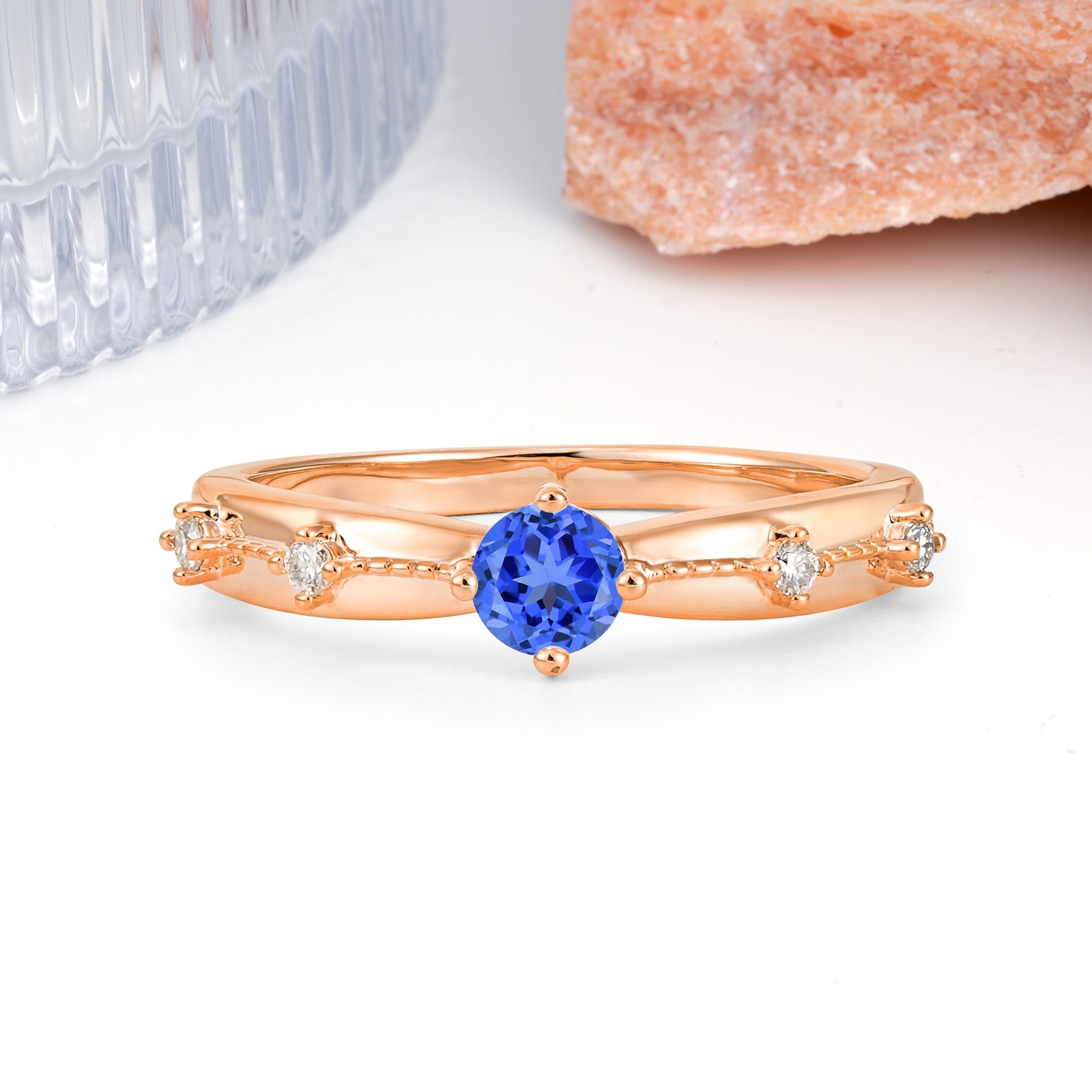 Simply Luxurious 4-Prong Round Cut Sapphire Wedding Ring - Additional view