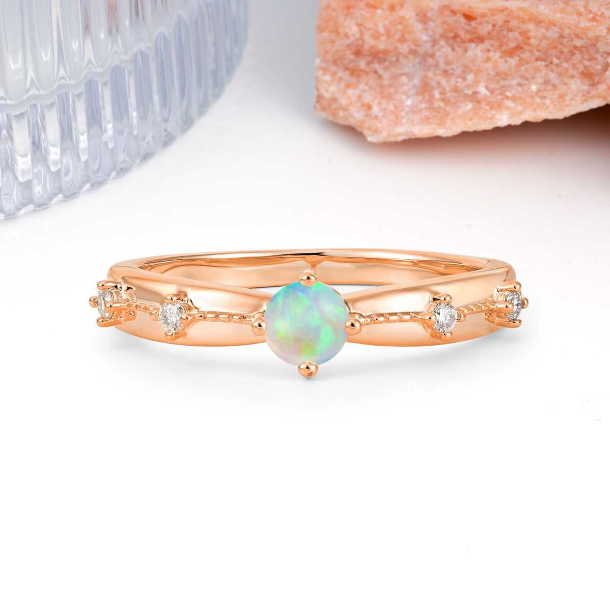 Simply Luxurious 4-Prong Round Cut Fire Opal Wedding Ring - Additional view