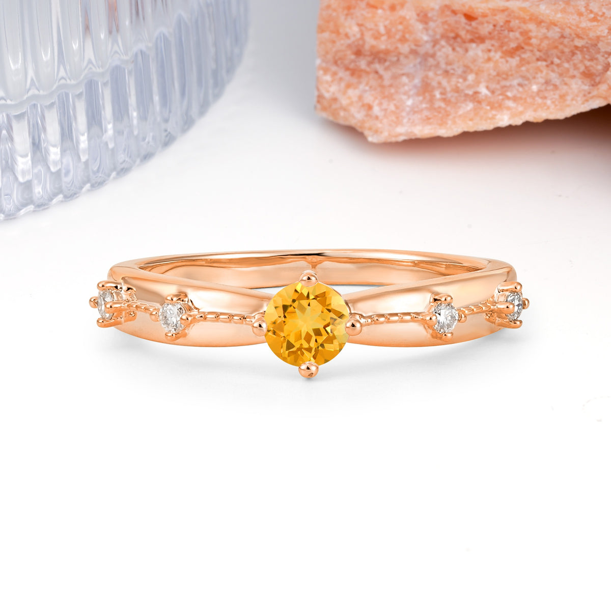 Simply Luxurious 4-Prong Round Cut Citrine Wedding Ring - Additional view
