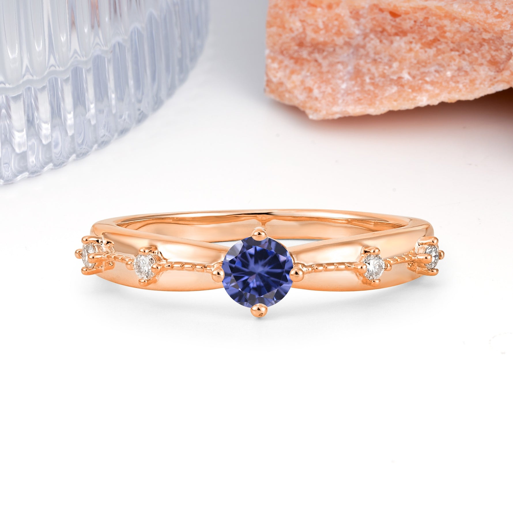 Simply Luxurious 4-Prong Round Cut Tanzanite Wedding Ring - Additional view