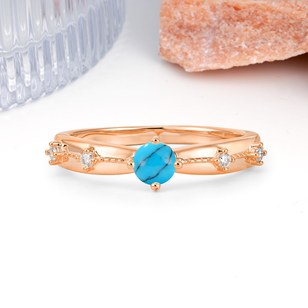Simply Luxurious 4-Prong Round Cut Turquoise Wedding Ring - Additional view
