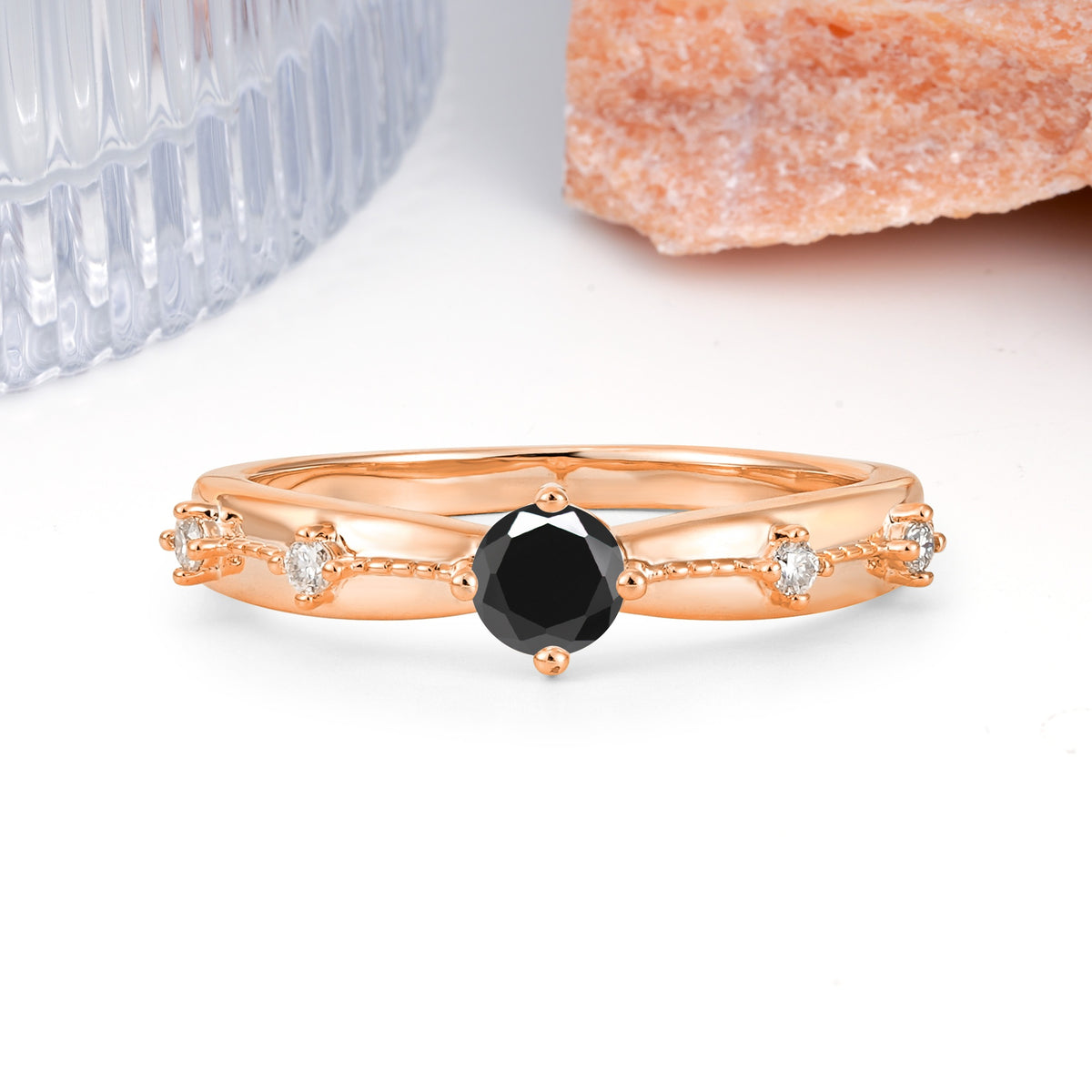 Simply Luxurious 4-Prong Round Cut Black Onyx Wedding Ring - Additional view