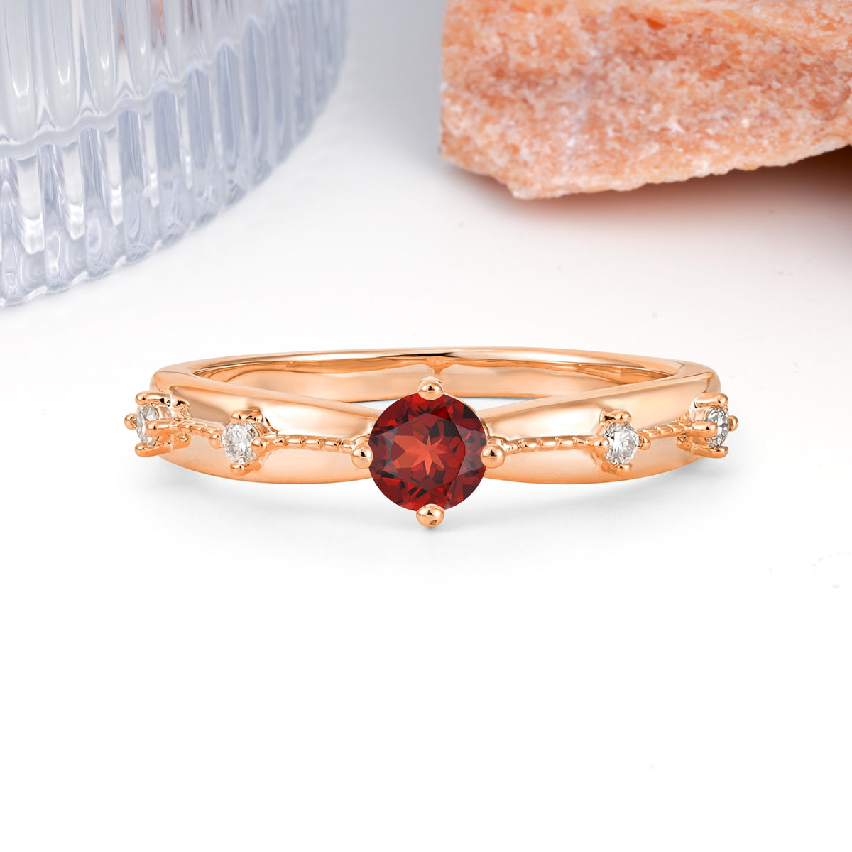 Simply Luxurious 4-Prong Round Cut Garnet Wedding Ring - Additional view